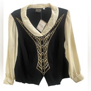 Bob Mackie Black/Cream Wearable Art Button Up Blouse Sz(2X)